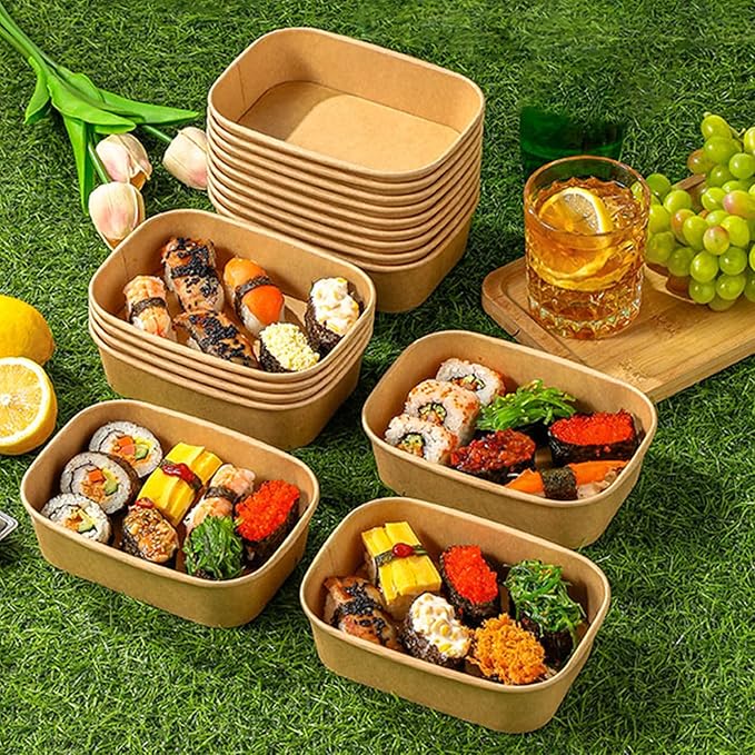50-Pack 35oz Disposable Kraft Paper Bowls【with Lids and Forks】, Large Meal Prep Containers To Go Food Prep Containers, Leakproof Paper Bowls Treat Soup Serving Bowl, Microwave Safe for Hot/Cold Food