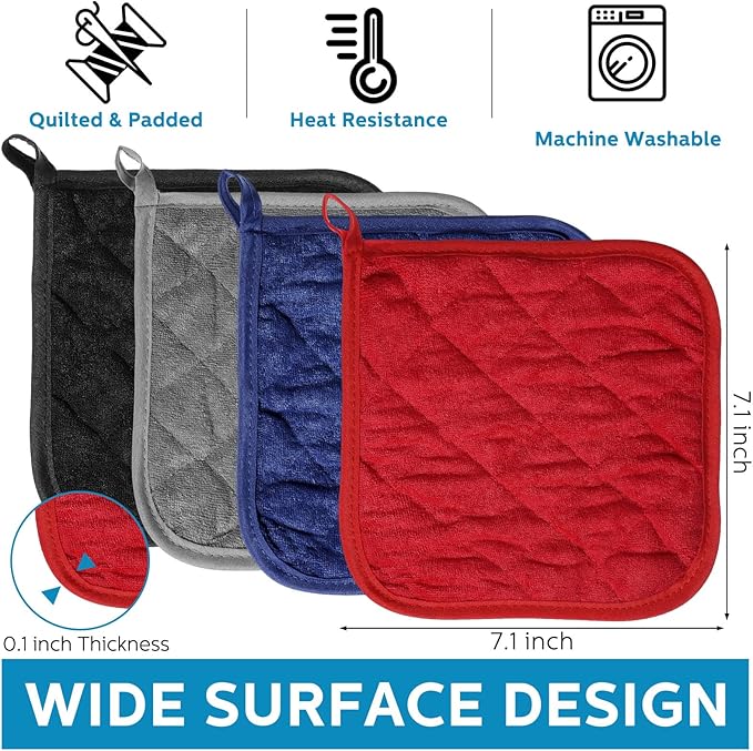 Zhehao 24 Pcs Pot Holders for Kitchen Hot Pads Heat Resistant Cotton Quilted Coaster Potholder Pot Mat for Cooking and Baking Christmas Bulk Gift, 7 x 7 Inches