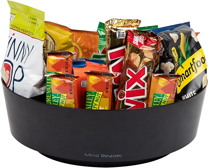 Mind Reader Snack Carousel, Countertop Organizer, Snack Tray, Condiment Holder, Breakroom, Kitchen, 12"L x 12"W x 4"H, Black