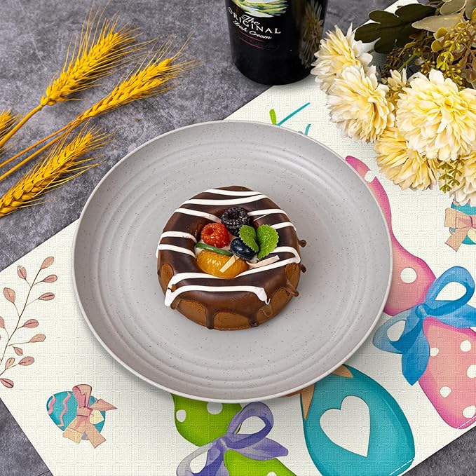 Niviy Green Blue Pink Rabbit Bunny Easter Placemats Set of 6, 12x18 Inch Spring Jesus Easter Table Mats for Holiday Party Kitchen Dining Room Decoration