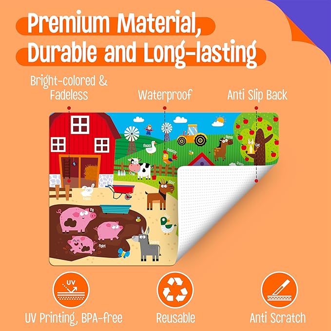 6 Pack Placemats for Kids, Non-Slip Washable Dining Mats, Reusable Jungle, Underwater World, Farm, Dinosaur, Vehicle & Magic World Table Mats for Home, Kindergarten, Classroom, Nursery