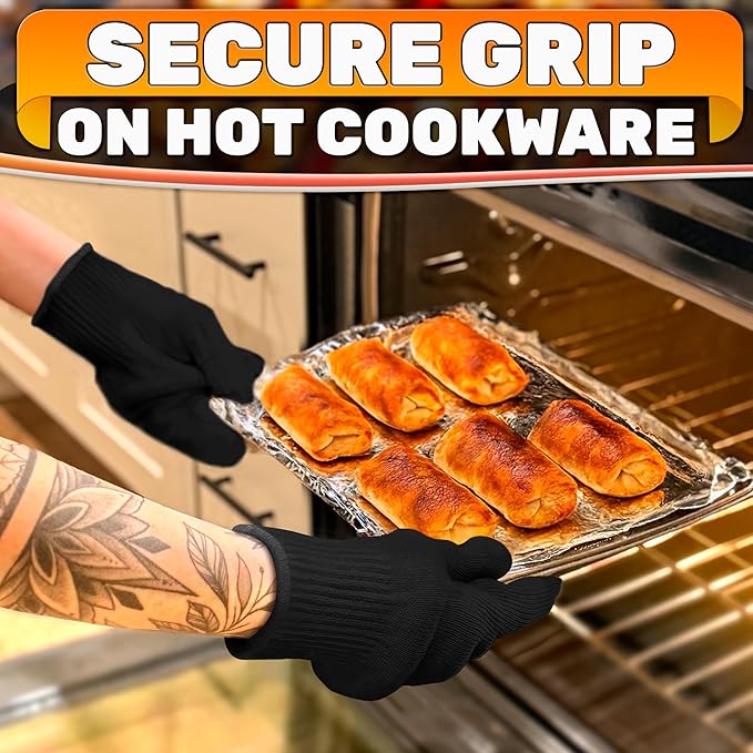 Heat Resistant Gloves – Aramid Oven Gloves with Fingers for Cooking & Grilling, Lightweight BBQ Gloves with Cotton Lining, Non-Slip, 9.45"x3.94" Kitchen Mitts for Baking & Frying, Great Gift for Chefs