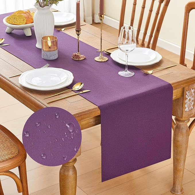 YATOJUZI Purple Table Runner Seasonal Summer Kitchen Dining Coffee Table Decoration 55 Inches Long Waterproof Farmhouse Rustic Table Runner Purple Home Wedding Party Decor 16x55Inch