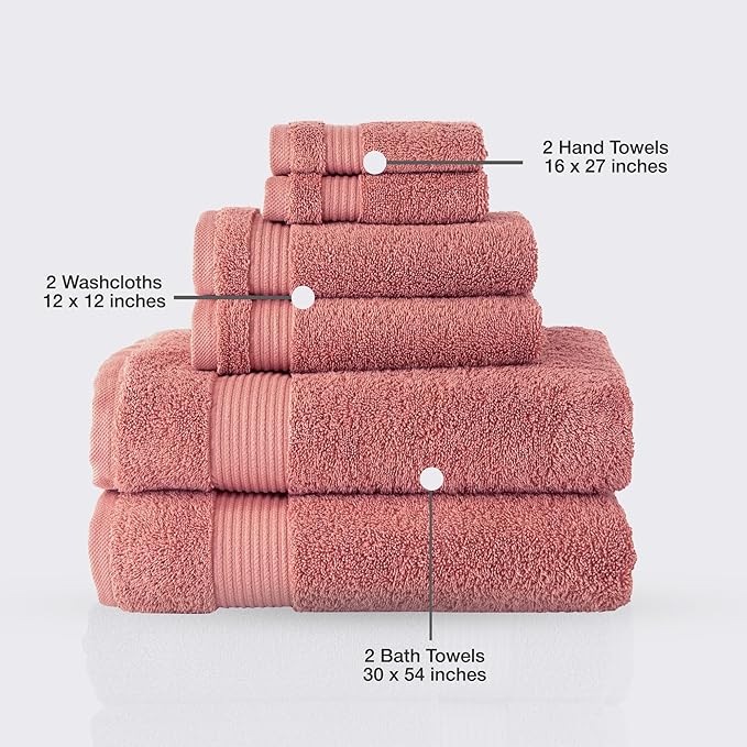 Classic Turkish Towels CTT - Luxury 6 Piece Towel Set, 100% Turkish Cotton, Quick Drying, Highly Absorbent & Comfy, Includes 2 Bath Towels, 2 Hand Towels & 2 Washcloths | (Canyon Clay)