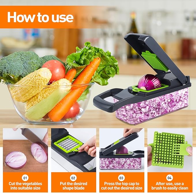 APSARAS USA Pro 15 in1 Vegetable Chopper, Food Chopper with Container, Veggie Cutter & Spiralizer for Onion Salad, Slicer&Spiralizer(Home Essential Gadget&Kitchen) 1.5L