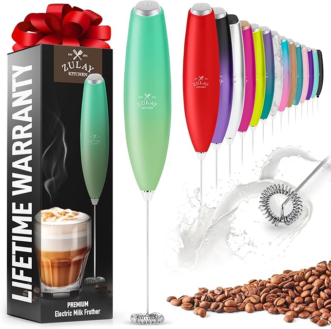 Zulay Powerful Milk Frother for Coffee with Upgraded Titanium Motor - Handheld Electric Whisk, Milk Foamer, Mini Mixer & Coffee Blender for Frappe, Latte, Matcha, No Stand - Ocean Spray