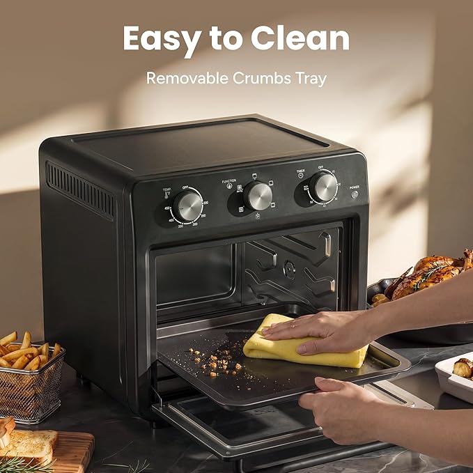SMIRLY 6-in-1 Air Fryer Toaster Oven Combo, 27QT Convection Oven Countertop, 60 Min Timer, 1800W Oven for Toast, Roast, Bake, Reheat, Broil, Warm, Fits up to a 5 lb Turkey, 12" Pizza, 8 Toast, Black