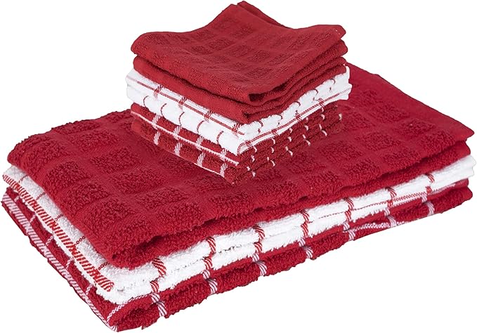 Ritz Premium 3-Pack Kitchen Towel & 6-Pack Dish Cloth Set - Highly Absorbent, Super Soft, Long-Lasting, 100% Cotton Terry Drying Cleaning Cloths, Paprika