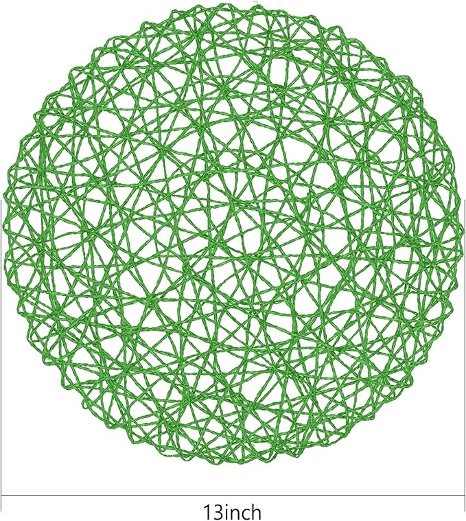 AHHFSMEI Paper Braided Round Placemats Set of 6 Natural Non-Slip Heat Resistant Table Mats for Dining Tables Woven Indoor Outdoor Place mats(Forest Green)