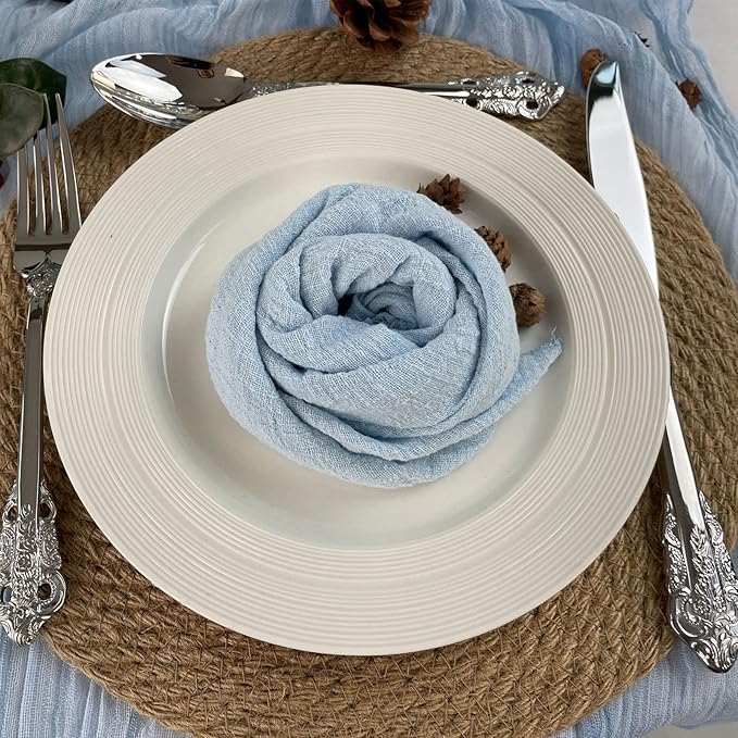 EHLDekol Cheesecloth Gauze Cloth Napkins 6 Pack 16x16 Inches 100% Natural Soft Cotton Weddings Decorative Parties Family Everyday Use Bulk Linen Dinner Napkins (Baby Blue, 6 Pack)