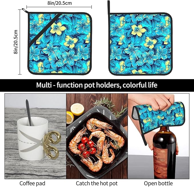 2Pcs Vintage Colorful Flowers Pot Holders for Kitchen Clearance Heat Resistant Hot Pads for Cooking Baking Grilling
