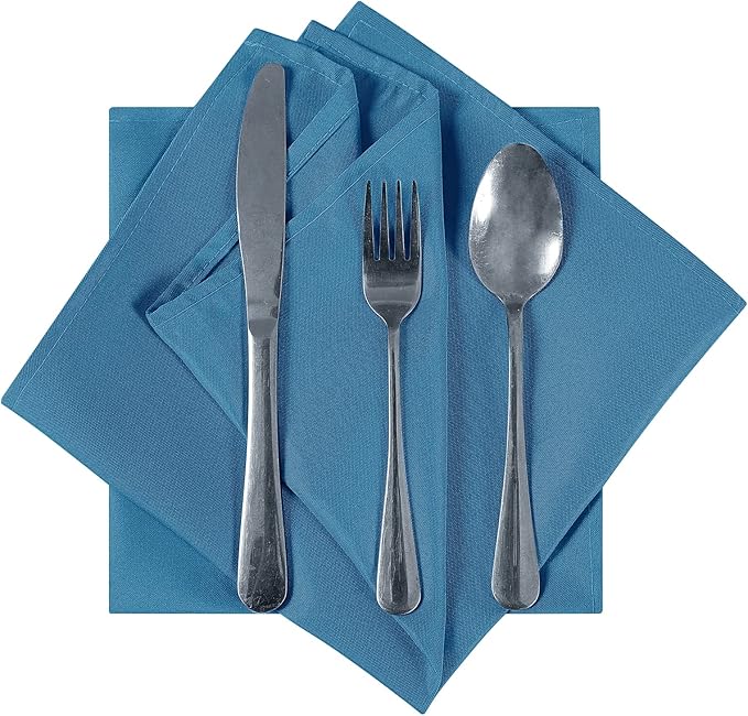 Cloth Napkins 17x17 inch Washable Polyester Dinner Napkins Soft Table Napkins for Wedding Party Dining Banquet(Mediterranean Blue,12PCS)