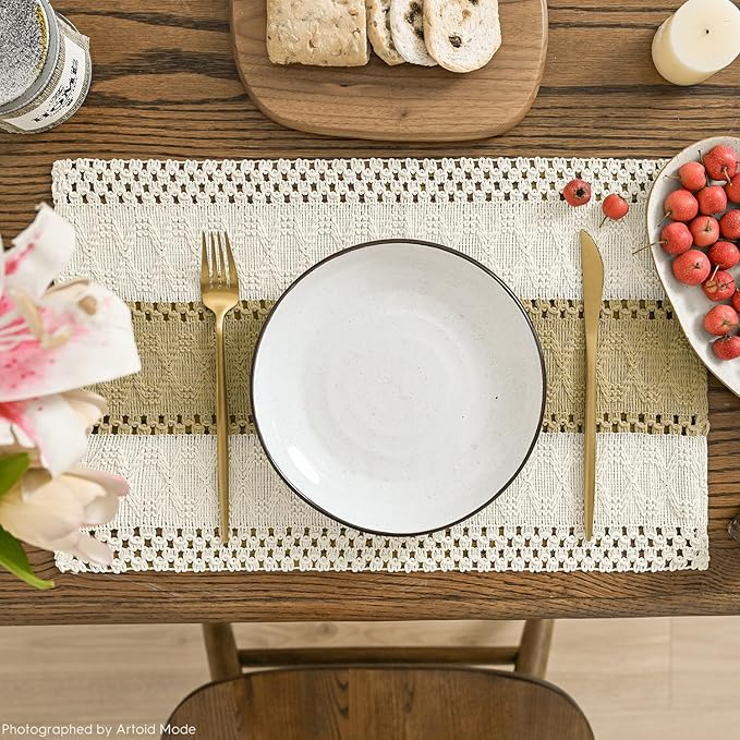 Artoid Mode Burlap Brown Farmhouse Rustic Placemats Set of 6,12x18 Inch Seasonal Holiday Hollow Table Mats Party Kitchen Dining Decoration