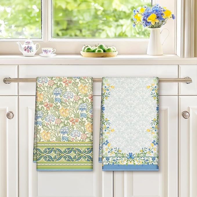 Vintage Rustic Flower Microfiber Kitchen Towels, Soft Absorbent Hand Towel 15.7 × 23.6 Inch, Thick Dish Cloth for Party Anniversary Holiday Decoration, Housewarming Gifts for Mom