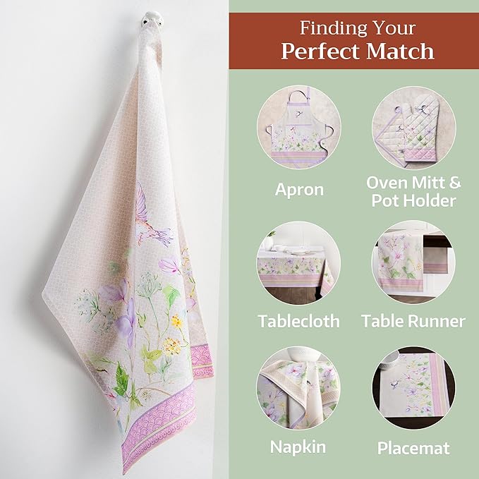 Maison d' Hermine Kitchen Towels Set of 3 100% Cotton 27.50" x 20" Reusable Cloth Tea Dish Towels Absorbent with Hanging Loop for Kitchen Gifts for Mothers Day Spring/Summer (Magnolia Mornings)