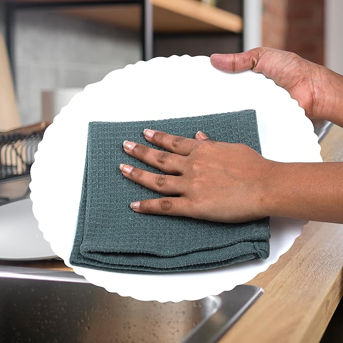 Vintage Vista 100% Cotton Waffle Dish Cloths (Pack of 6) - Dish Rags for Washing Dishes - Reusable & Highly Absorbent Kitchen Towels - Kitchen Rags fo Easter - (12" x 12" - Dark Green)