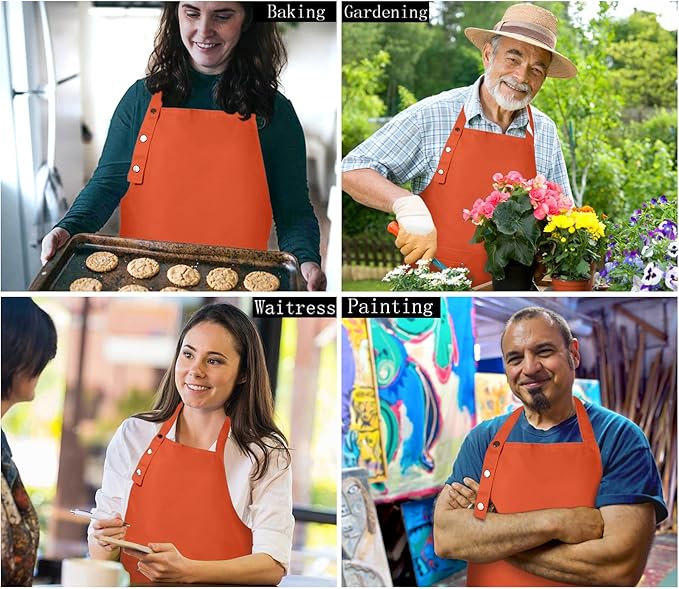 Yuubin Extra Large Aprons for Men Adjustable Button Apron with Pockets Chef Cooking Kitchen Aprons Women,Water&Oil Resistant