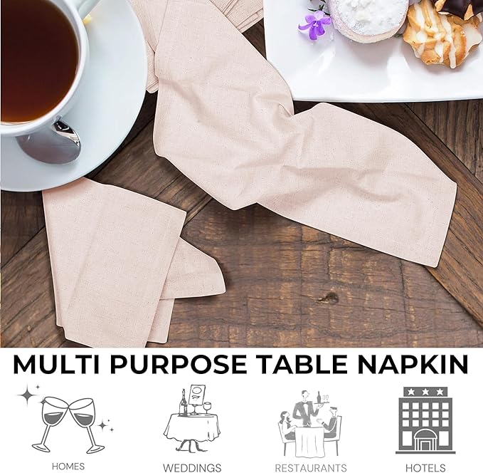Linen Flax Cotton Cloth Dinner Napkins Set of 12 – 18x18 Natural Hemstitched Reusable Fabric Napkins for Weddings, Parties, Dinners & Table Décor – Elegant & Durable Bedding Craft