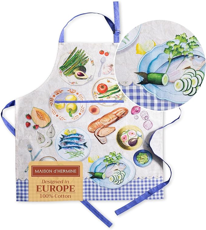 Maison d' Hermine 100% Cotton Apron for women with Pocket Kitchen Chef Apron for Men Cooking Mothers Day Gifts