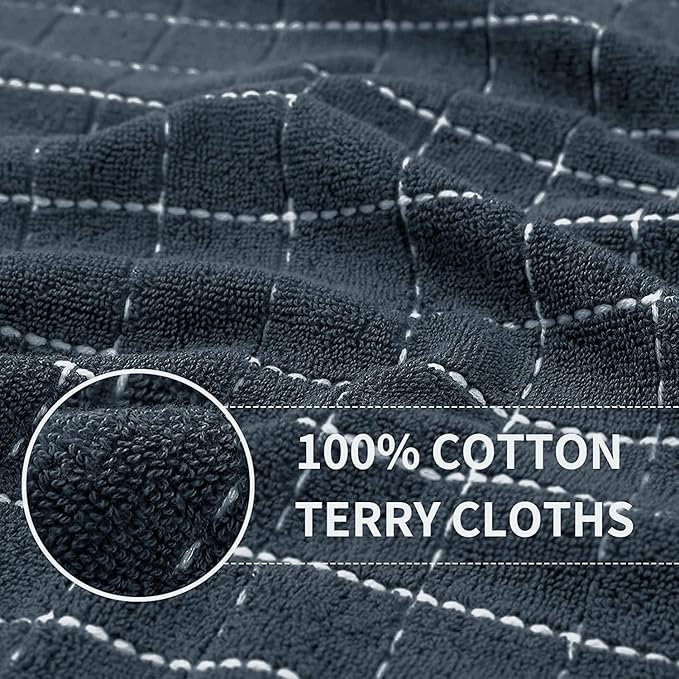 Homaxy Kitchen Towels and Dishcloths Set, 12 x 12 and 13 x 28 Inches, Set of 10 Bulk Cotton Terry Kitchen Towels Set, Checkered Designed, Soft and Super Absorbent Dish Towels, Dark Grey
