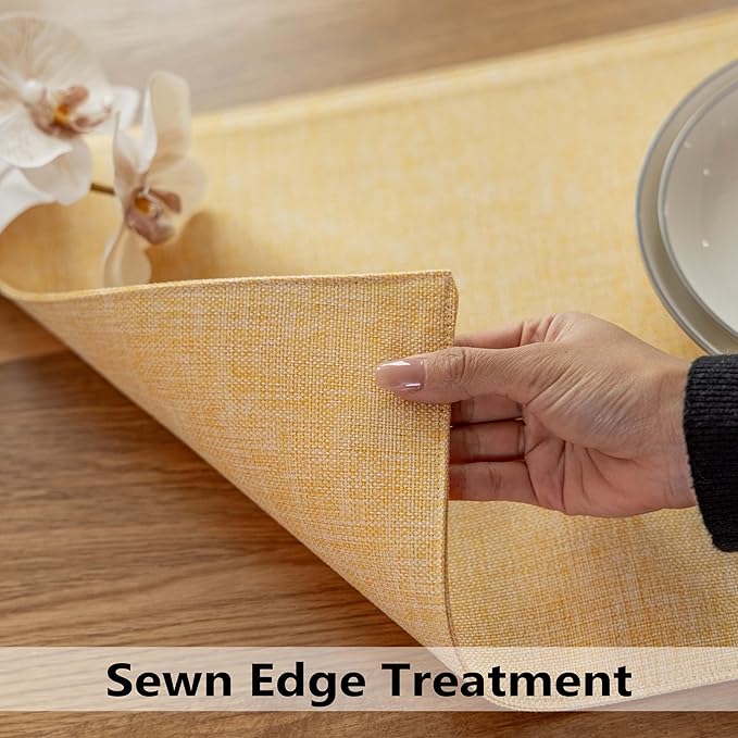Demetex Placemats Set of 6 Yellow Linen Table Mats Heat Resistant Cloth Place Mats for Dining Room Kitchen Tables, Yellow