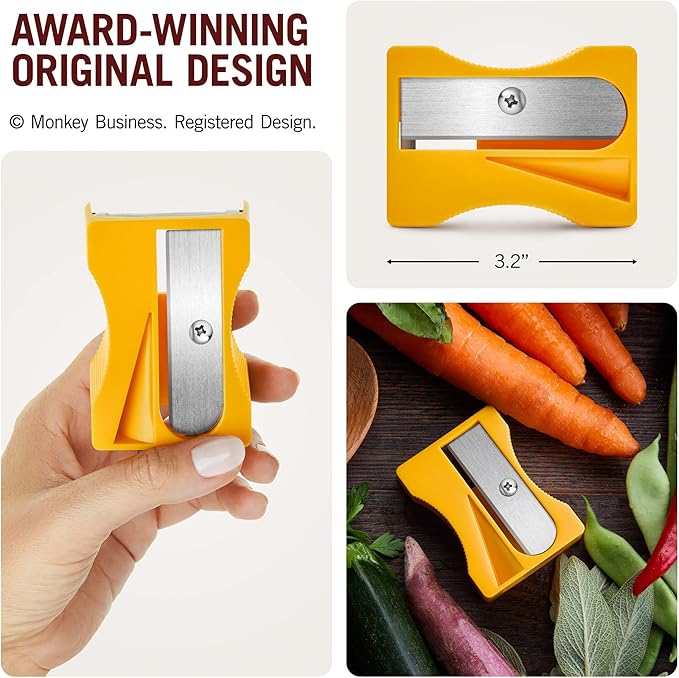 Monkey Business Karoto Carrot Sharpener & Vegetable Peeler – Fun and Unique Kitchen Gadget for Carrots, Cucumbers, and More (Yellow)