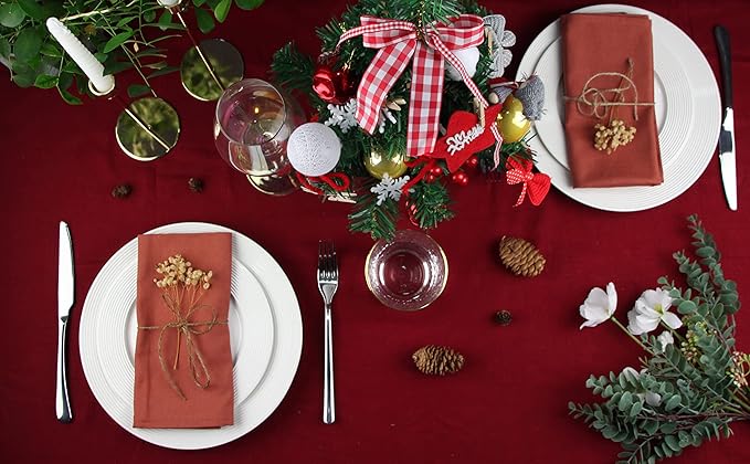 Solid Color Cotton Blended Dinner Cloth Napkins - Set of 12 (17 x 17 inches) - for Christmas Thanksgiving Fall Use (Cinnamon)