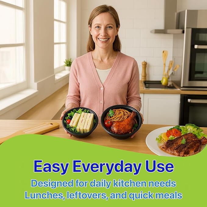 Meal Prep Containers Round [60 Set] x [48 oz] with Lids, 1 compartment, Stackable, Reusable, Leakproof, Food Safe, Microwave, Freezer & Dishwasher Safe for Food Prep Storage (60 Set, 48 oz)