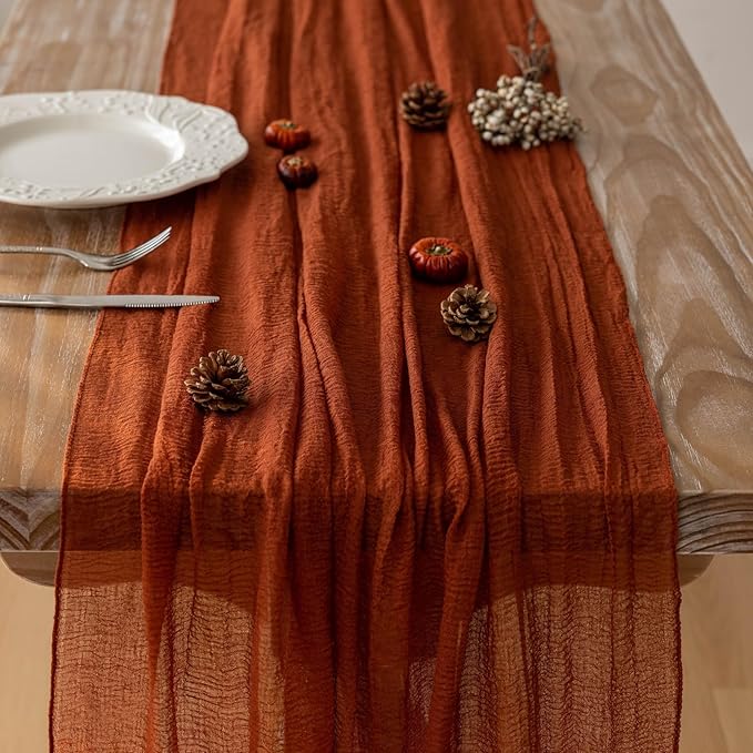 Keketoarrange 6pcs Fall Terracotta Table Runner Rust Gauze Rustic Cheesecloth 120 Inch 10 FT for Wedding Baby Shower Bridal Shower Birthday Engagement Garden Party Sheer Boho Thanksgiving Decorations