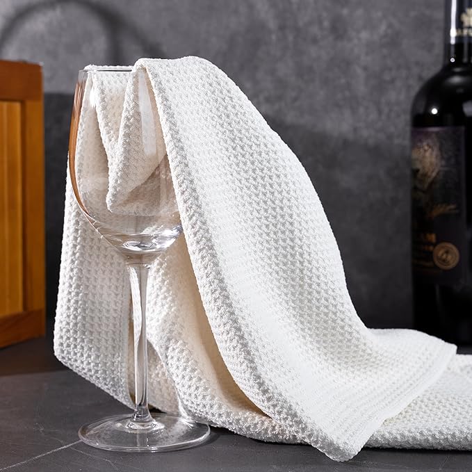 POLYTE Premium Microfiber Kitchen Dish Hand Towel Waffle Weave 12 Pack (16x28 in, Off White)