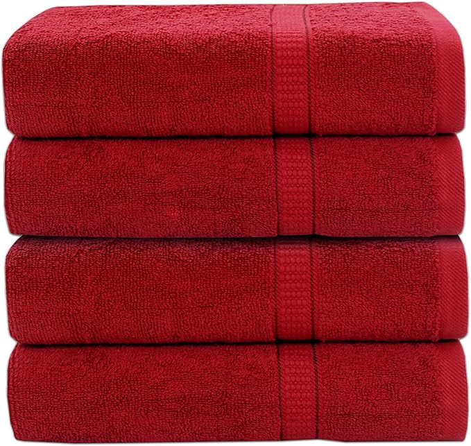 GOLD TEXTILES Premium Hand Towels for Bathroom -100% Ring Spun Cotton (Red,4 Pack, 16x30 Inches) Luxury Soft Absorbent & Quick Dry, Bathroom Hand Towel Perfect for Hotel, Salon, Gym & Spa