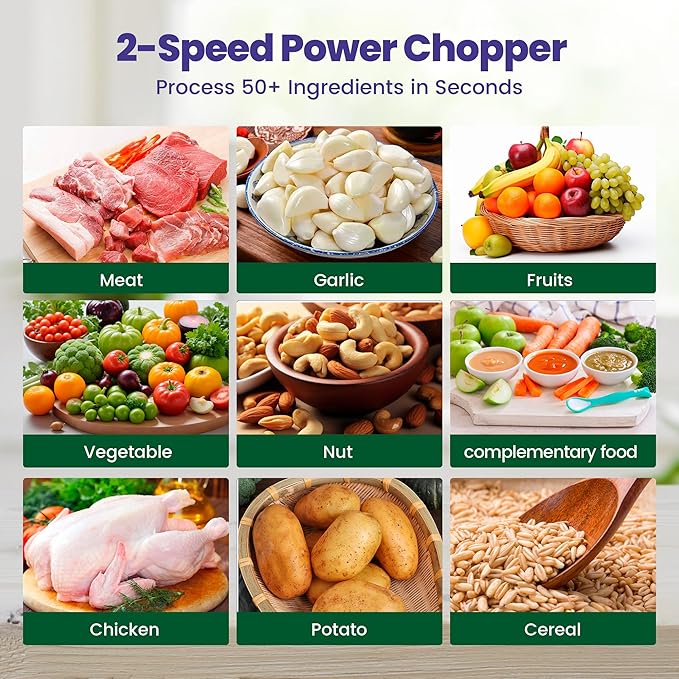 BUMET Electric food processor vegetable chopper 500W 2x8cup bowls 2 bi-layer 4 blades Small Food chopper ideal as Electric Meat grinder for home use,Mincing,chopping for kitchen aid,baby foot,pet food