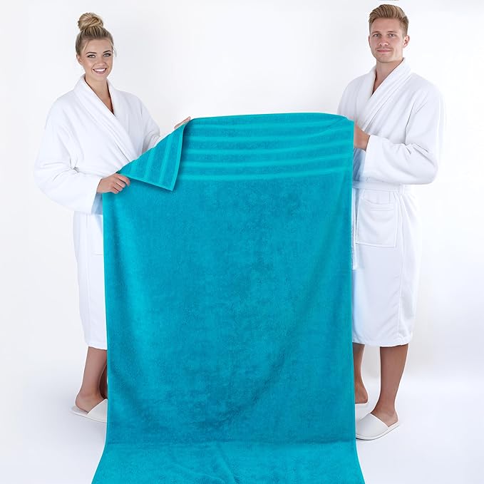 American Soft Linen 35x70 Jumbo Large Bath Towel, 600 GSM 100% Cotton Turkish Bath Sheet, Oversized Luxury Bath Towel for Bathroom Beach and Pool, Aqua Blue