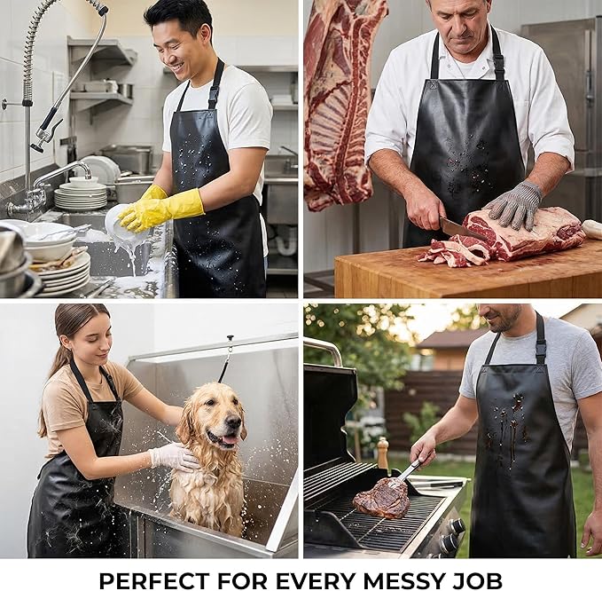 Homsolver 2 Pack Waterproof Rubber Aprons, Heavy Duty Butcher for Men, Chemical Vinyl Plastic Aprons for Dishwashing