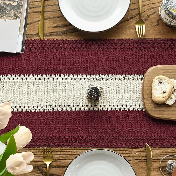 Artoid Mode Red Farmhouse Rustic Table Runner, Seasonal Hollow Kitchen Dining Table Decoration for Home Party Decor 12x36 Inch