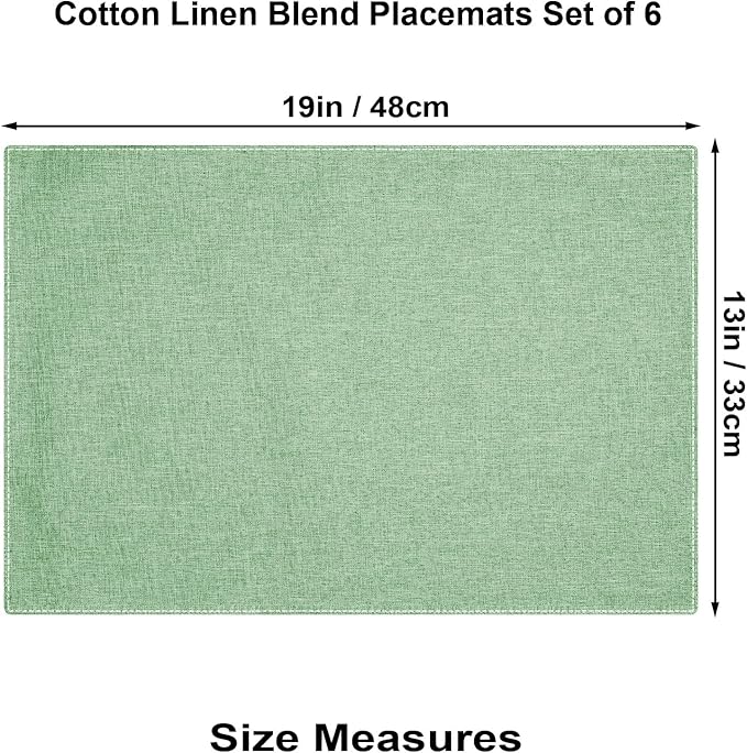 Light Green Cloth Placemats Set of 6, Cotton Linen Blend Machine Washable Double Layered Durable Place Mats Heat Resistant Placemats Wrinkle Free Thick Fabric Dining Table Mats (Light Green, 6)