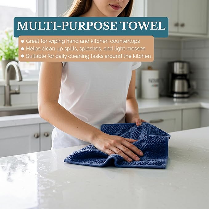 Casa Platino Dish Towels for Drying Dishes and Kitchen Towels and Dishcloths Sets, Cotton Kitchen Towel Set 8 Piece Kit with Mixed Textures, Built for Everyday Wiping, Rinsing, and Spills – Blue