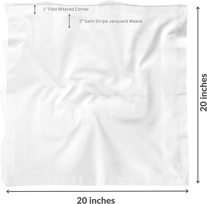 Fingercraft White Cloth Napkins Cotton High GSM Hotel Quality 20 in Oversized Set of 12 Stripe Easter Color