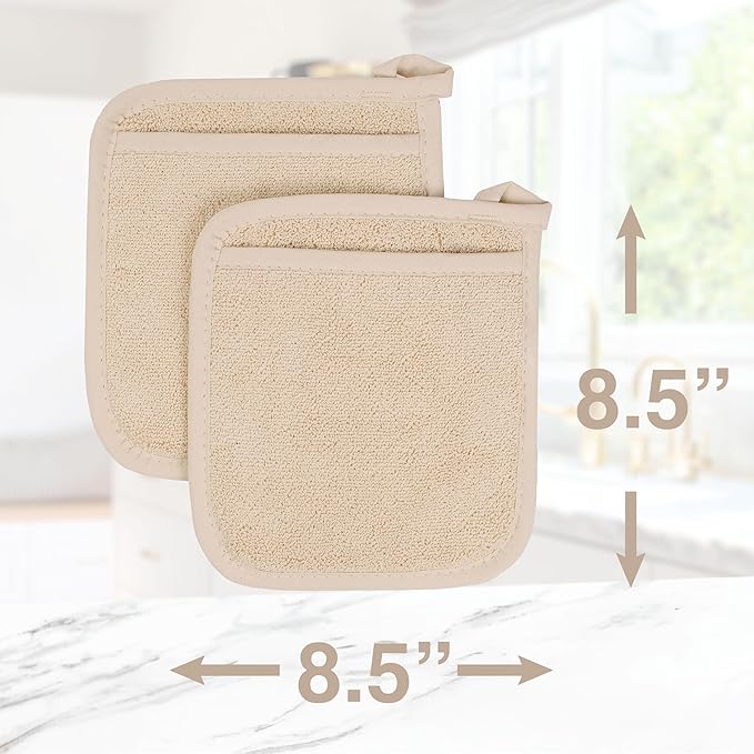 RITZ Terry Pocket Mitt & Hot Pad: Unparalleled Heat Resistant, Durable 100% Cotton – Ergonomically Designed for Optimal Grip – Easy-Care Machine Washable – 4-Pack, Latte