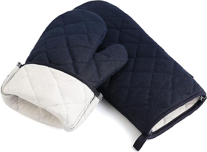 Oven Mitts and Pot Holders 4 pcs Set,High Heat Resistant 500 Degree Extra Thicken Long Kitchen Cotton Oven Glove for Cooking (12 Inch,Deep Blue)