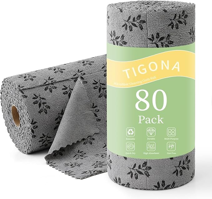 Microfiber Cleaning Cloth Roll,80 Pack Cleaning Towels,Lint Free Rags Paper Towels & Tear Away Reusable Towels,Washable Shop Rags Floral Wipe Cloth,Wash Cloths Dish Rags for Car Kitchen Window