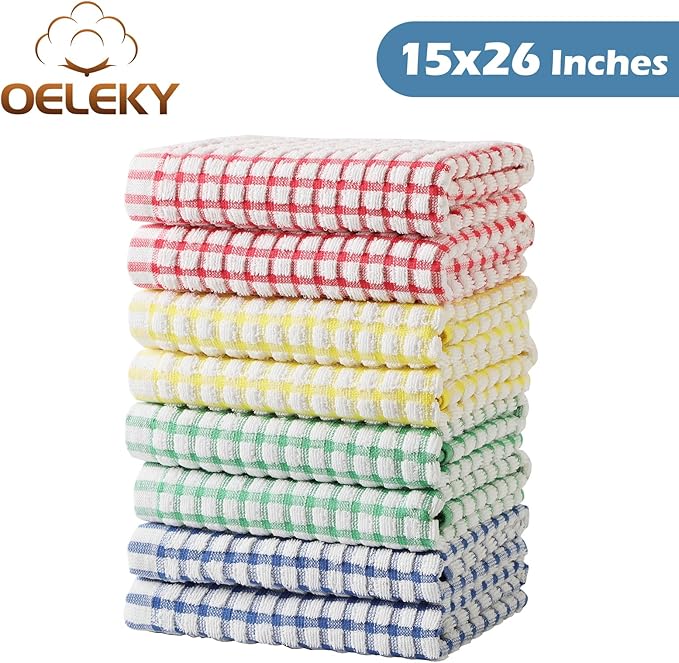 Oeleky Dish Towels for Kitchen 15x26 Inches, Pack of 8 Cotton Kitchen Towels for Drying Dishes (Multi, 15x26 inches)