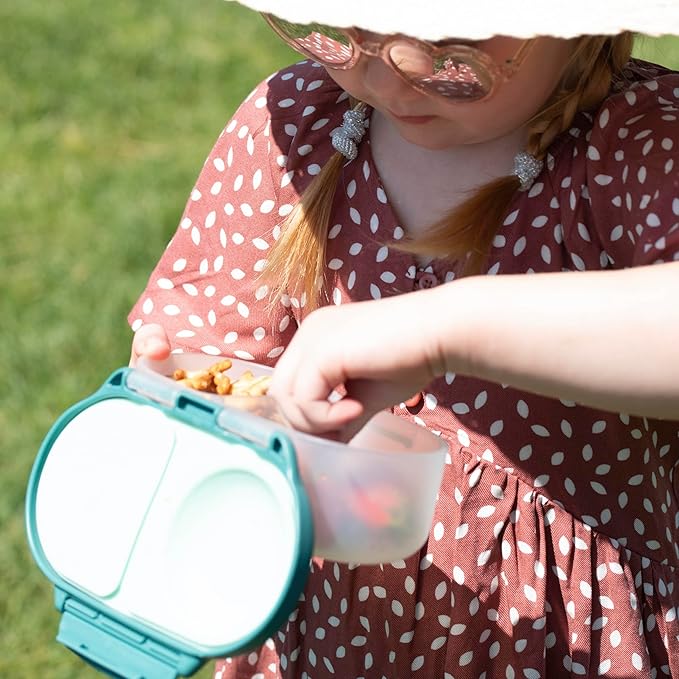 b.box Snack Box 2 Pack - Leak Proof Mini Bento Box for Kids & Toddlers, 2 Compartment Snack Containers for Kids, Dishwasher Safe, BPA Free, PFAS Free, Ages 4m+, 1 3/4 Cup Each (Ocean Blue + Forest)