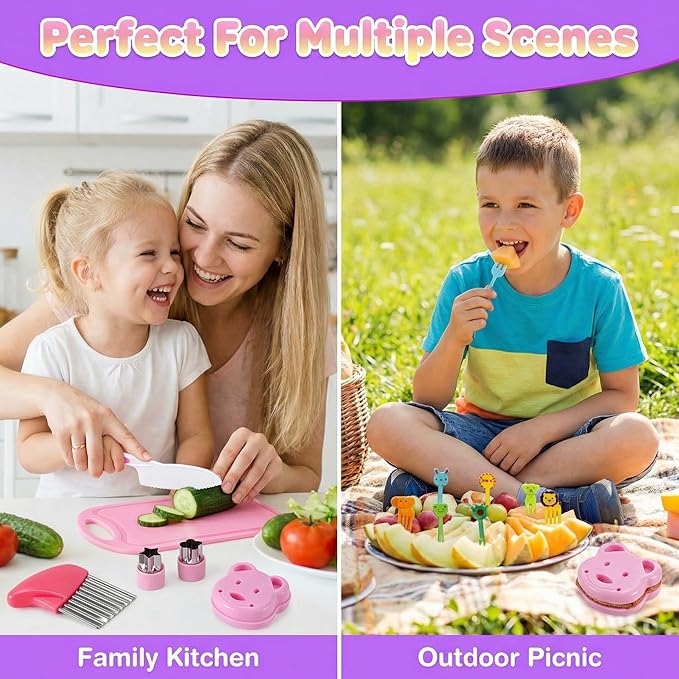 29 Pieces Kitchen Tools-Kids Cooking Sets Real-Toddler Knife Set for Real Cooking, Montessori Toys for 3+,Toddler Utensils with Safe Knives Crinkle Cutter Cutting Board