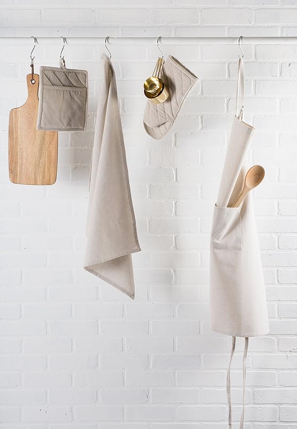 DII 100% Cotton Solid Chambray Kitchen Set, Chef Apron, Natural, 1 Piece