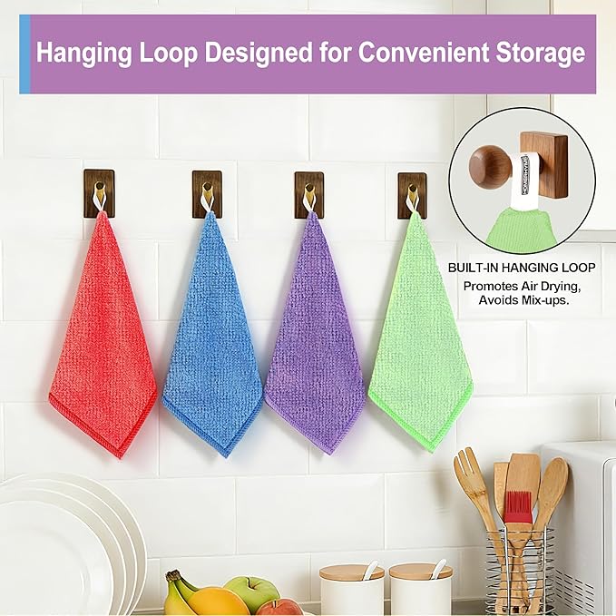 Microfiber Cleaning Cloth, 24 Pack Cleaning Rags,12" X 11" Lint Free Dish Towels Wash Cloths, Reusable Microfiber Towels for Home and Kitchen Bathroom Apartment Cleaning Supplies, Assorted