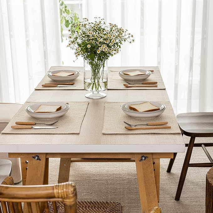 Kevin Textile Burlap Linen Placemats Set of 6 Heat Resistant Dining Table Cloth Place Mats Washable Kitchen Table Mats for Dinning Party Holiday Indoor Outdoor, 13 x19 inches, Cream Beige