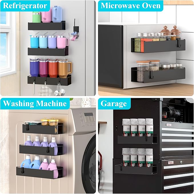 HuggieGems Metal Magnetic Water Bottle Holder for Refrigerator, Cup Holder Organizer for Stanley and Tumbler for Kitchen, 3 Pack, Jet Black