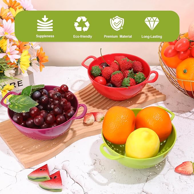 4 Pack Small Colander for Kitchen Mini Plastic Strainer Dish Safe for Veggies Berry Fruits Food 7.87 x 7.87 x2.83 Inch Dishwasher Safe