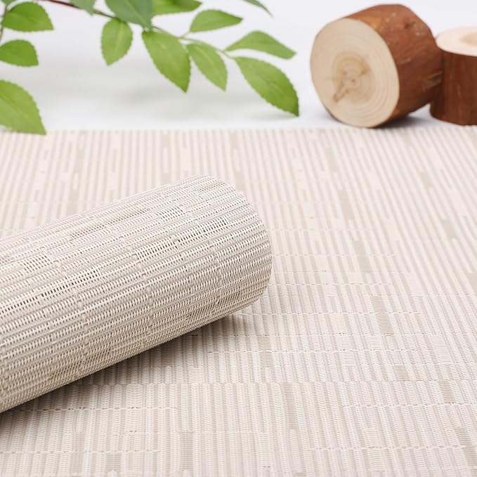 Myir JUN Placemats Set of 6, Vinyl Woven Placemats Place Mats Indoor Washable Table Mats Non-Slip Place mats for Dining Table (B-Off White, Set of 6)
